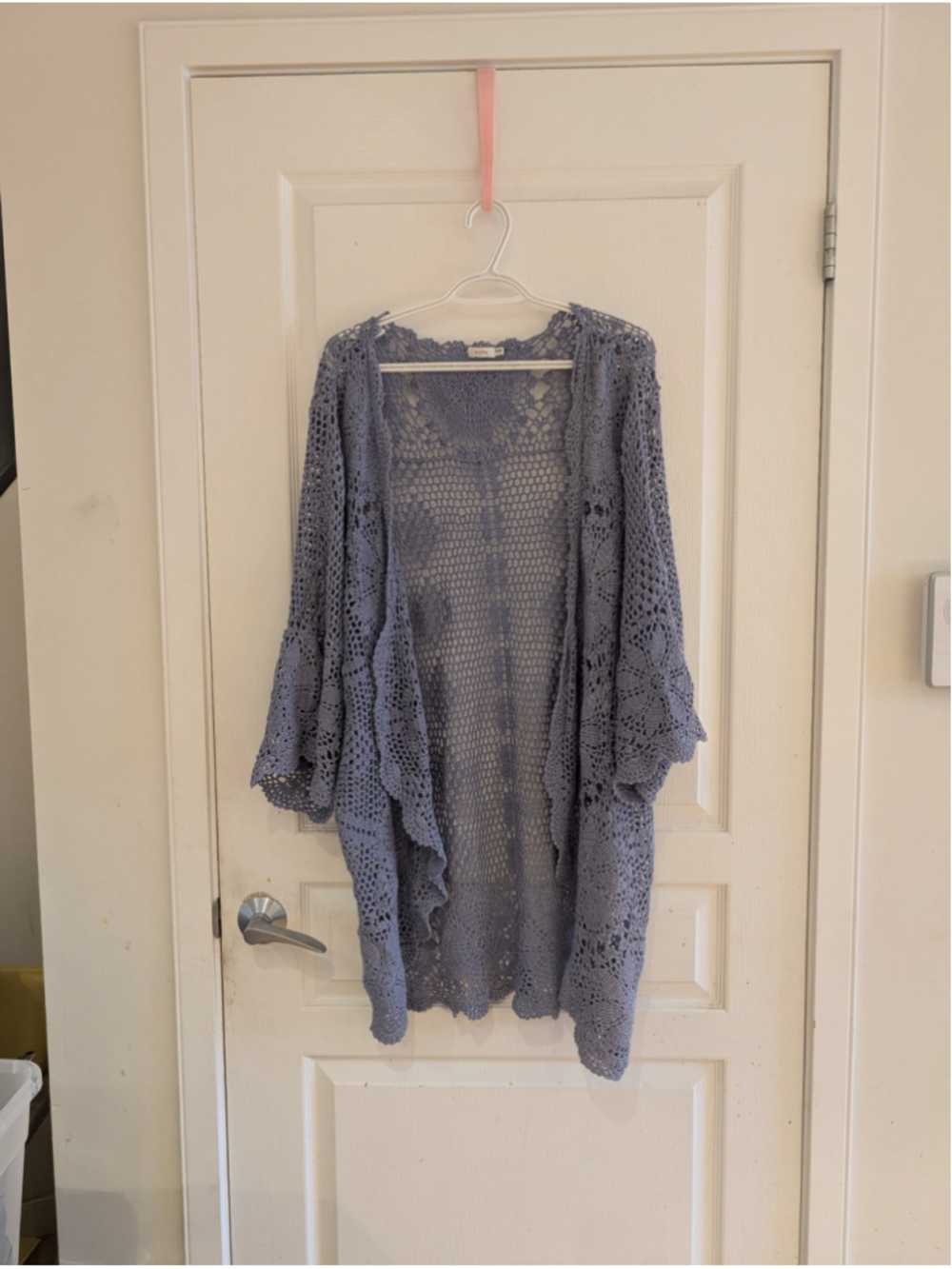 672 - Women's Kaffe Crochet Cardigan lilac/blue Size S/M